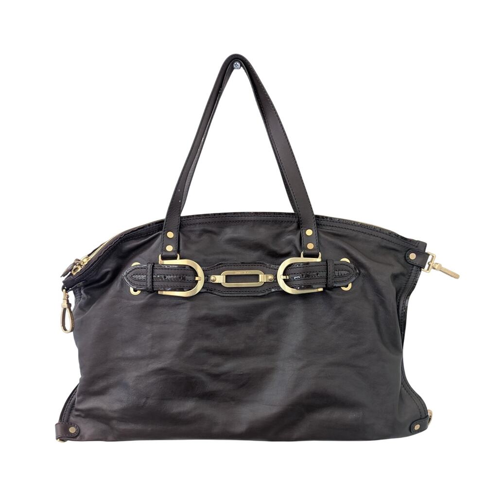 Jimmy Choo Tulita Large Brown Leather Tote Bag Gold Hardware Y2k COA